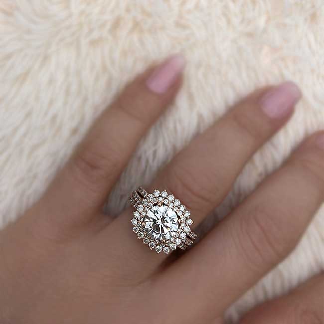 Rose Gold 3 Carat Lab Grown Diamond Engagement Ring Set With 2 Bands Image 4