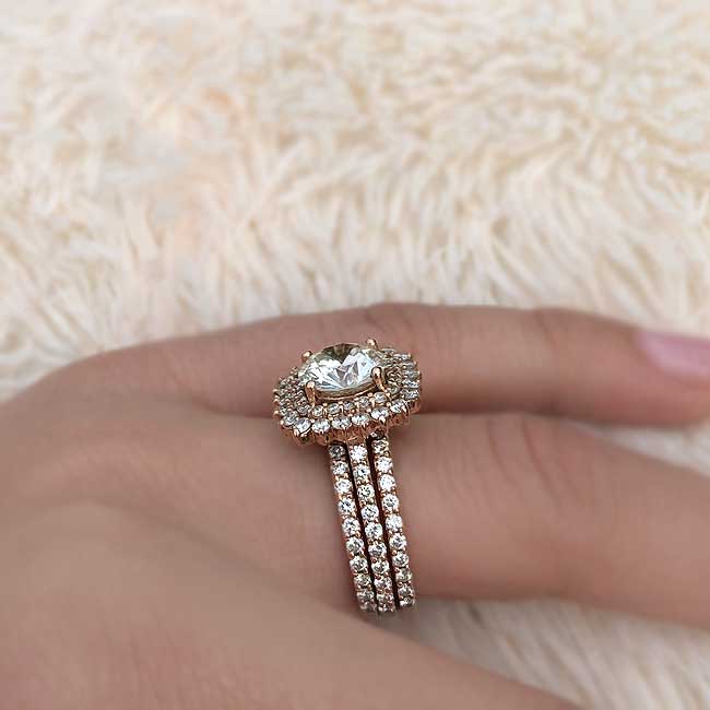 Rose Gold 3 Carat Lab Grown Diamond Engagement Ring Set With 2 Bands Image 5