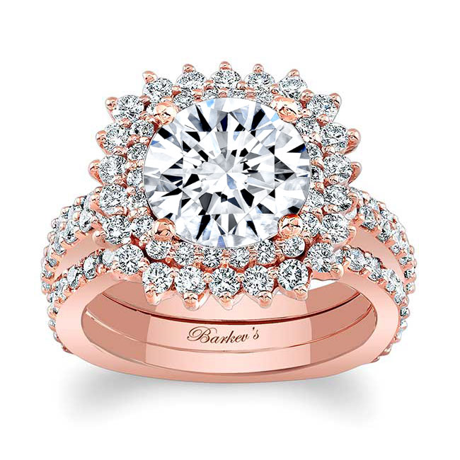 Rose Gold 3 Carat Lab Grown Diamond Engagement Ring Set With 2 Bands