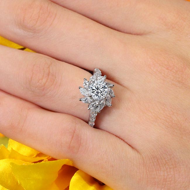 White Gold Lab Grown Diamond Sunflower Engagement Ring Image 4