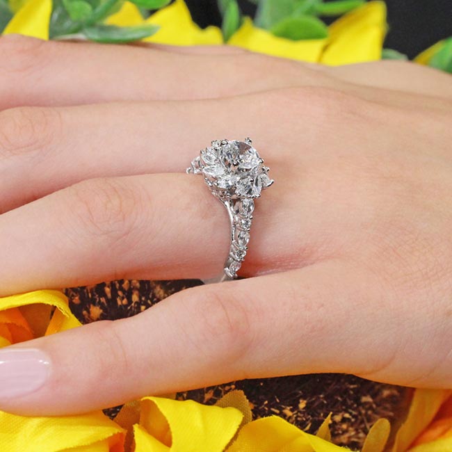 Platinum Moissanite Sunflower Engagement Ring Image 5
