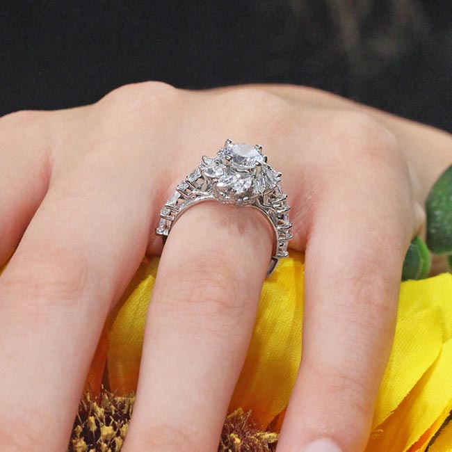White Gold Lab Grown Diamond Sunflower Engagement Ring Image 6