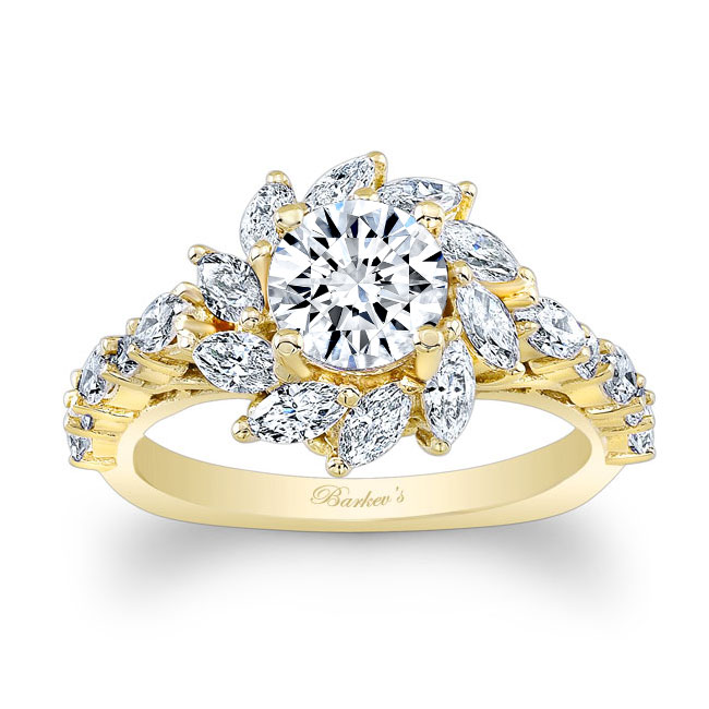  Yellow Gold Lab Grown Diamond Sunflower Engagement Ring Image 1