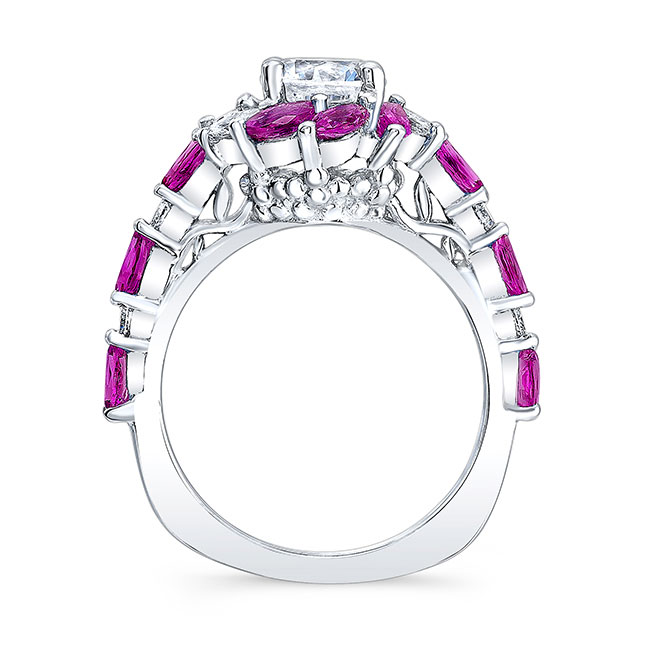  White Gold Pink Sapphire Moissanite Sunflower Engagement Ring Image 2
