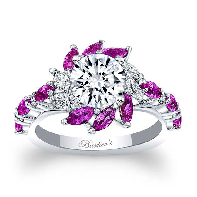  Pink Sapphire Moissanite Sunflower Engagement Ring Image 1