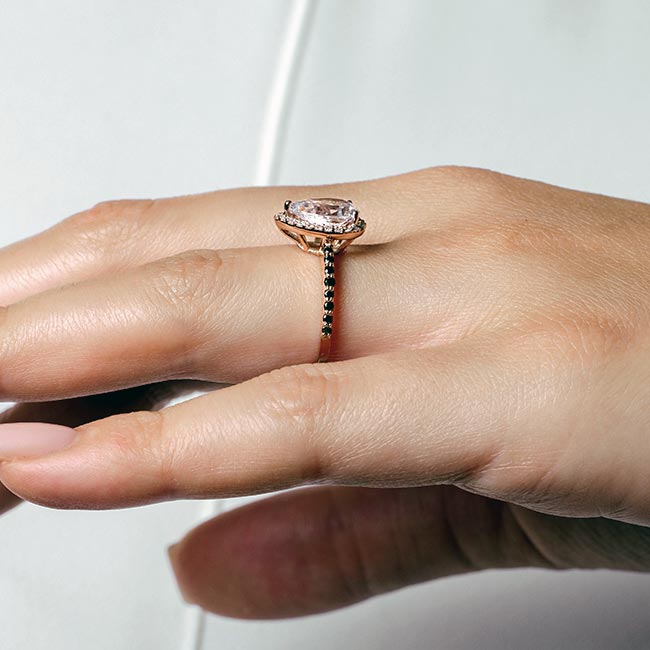 Rose Gold Pear Shaped Moissanite Black Diamond Accent Ring Image 4