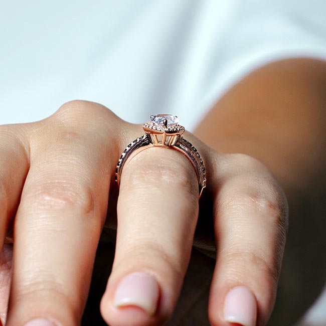 Rose Gold Pear Shaped Moissanite Black Diamond Accent Ring Image 5
