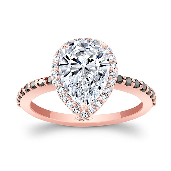 Rose Gold Pear Shaped Lab Grown Diamond Ring With Black Diamonds