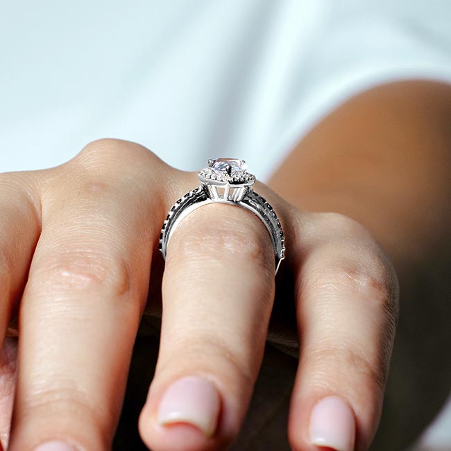 Platinum Pear Shaped Lab Grown Diamond Ring With Black Diamonds Image 6
