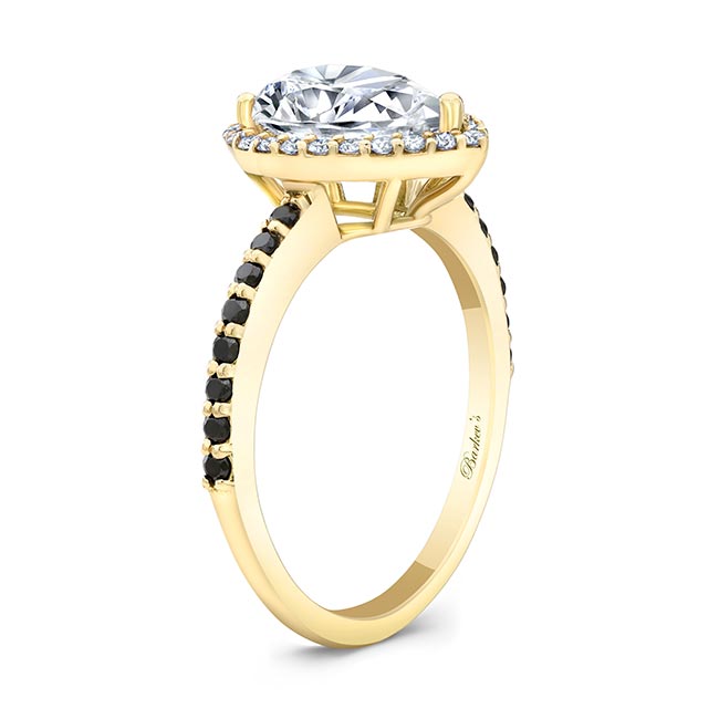 Yellow Gold Pear Shaped Moissanite Black Diamond Accent Ring Image 2