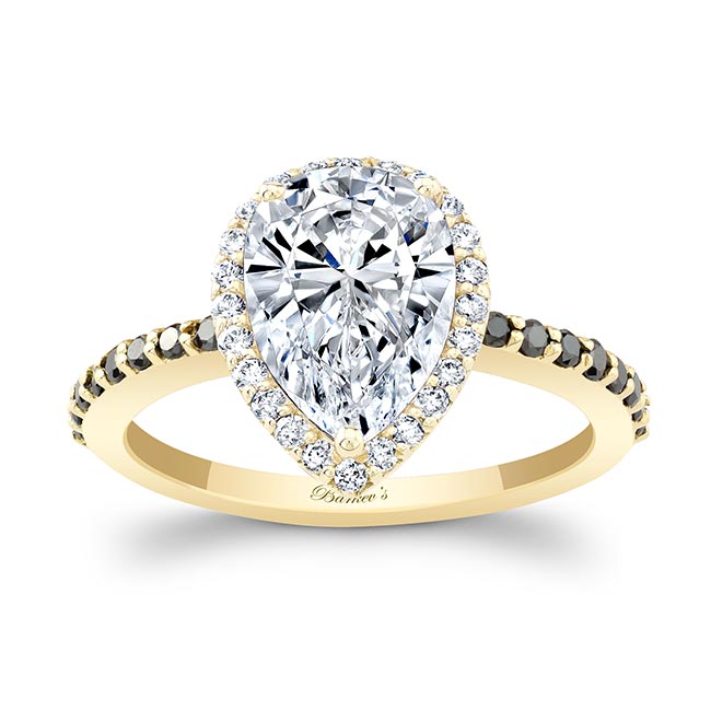 Yellow Gold Pear Shaped Moissanite Black Diamond Accent Ring