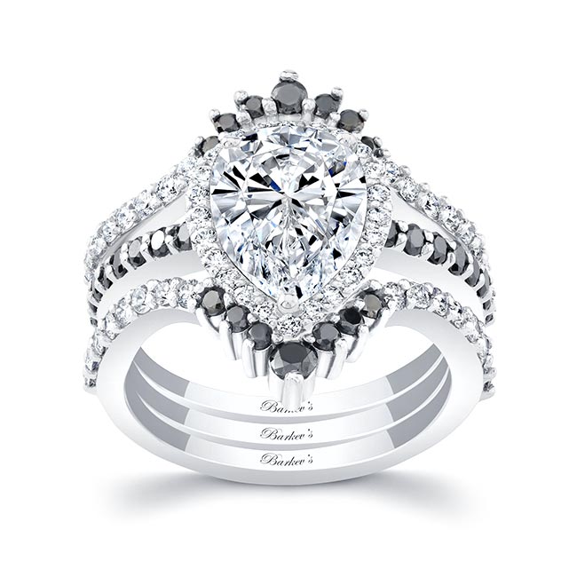Pear Shaped Moissanite Black Diamond Accent Wedding Set With 2 Bands