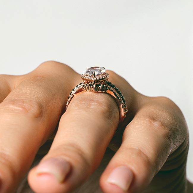 Rose Gold Pear Shaped Black Diamond Accent Wedding Set With 2 Bands Image 5