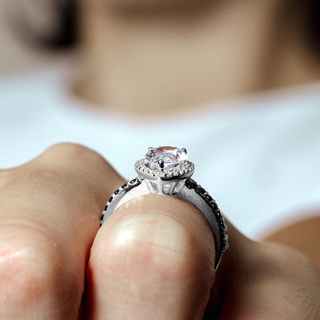 White Gold Pear Shaped Black Diamond Accent Wedding Set Image 5