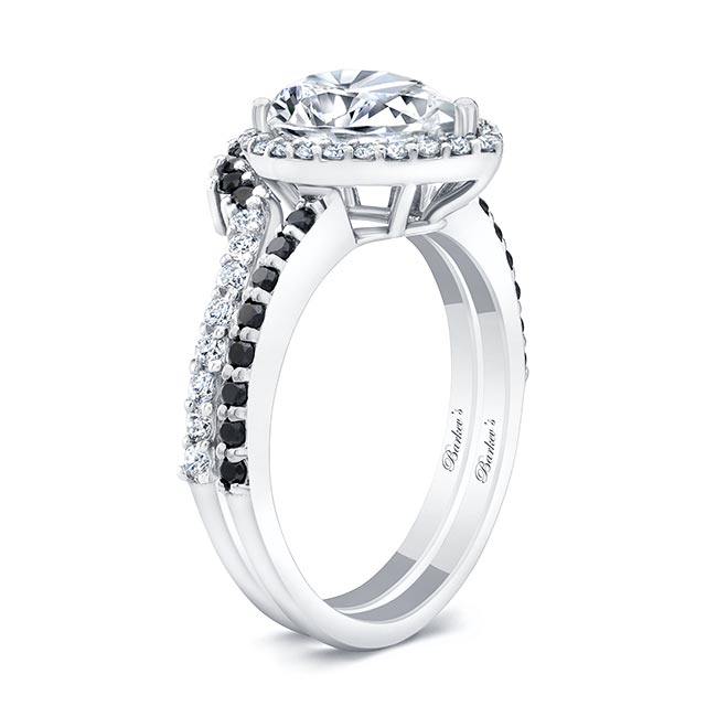 White Gold Pear Shaped Black Diamond Accent Wedding Set Image 2
