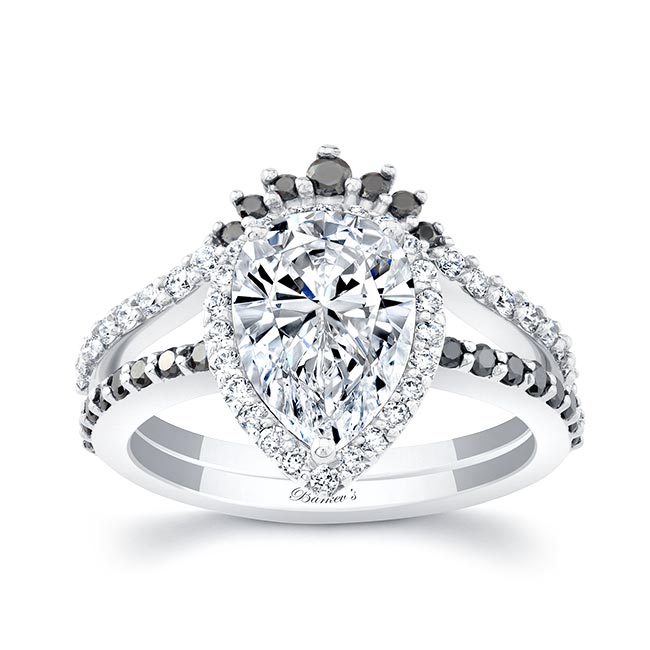 Platinum Pear Shaped Black Diamond Accent Wedding Set