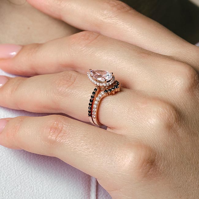 Rose Gold Pear Shaped Black Diamond Accent Wedding Set Image 3