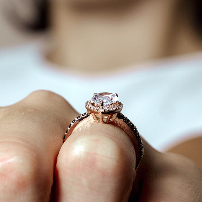 Rose Gold Pear Shaped Black Diamond Accent Wedding Set Image 5
