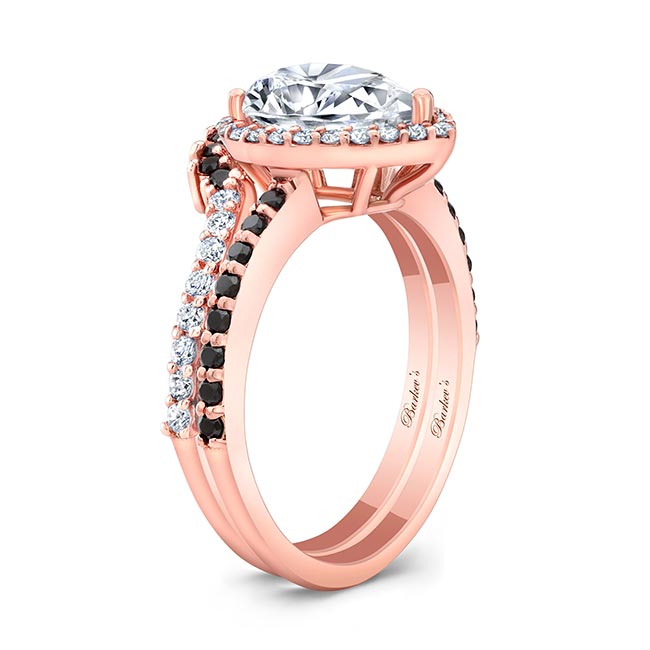 Rose Gold Pear Shaped Black Diamond Accent Wedding Set Image 2