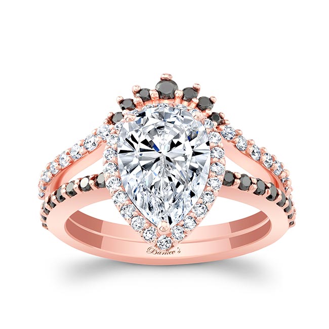 Rose Gold Pear Shaped Black Diamond Accent Wedding Set