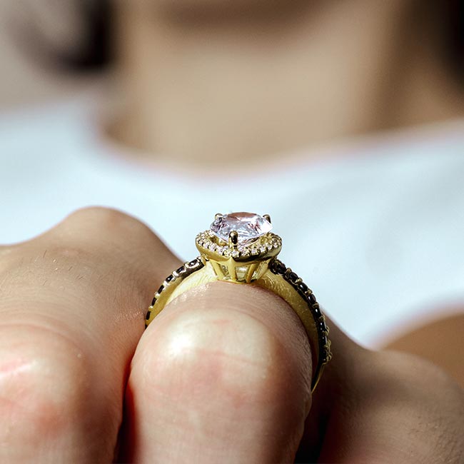 Yellow Gold Pear Shaped Black Diamond Accent Wedding Set Image 5
