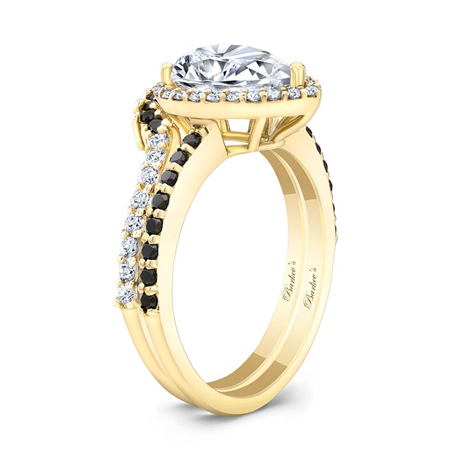 Yellow Gold Pear Shaped Black Diamond Accent Wedding Set Image 2