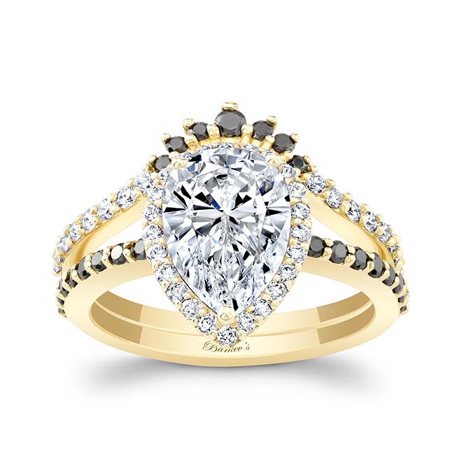 Yellow Gold Pear Shaped Black Diamond Accent Wedding Set