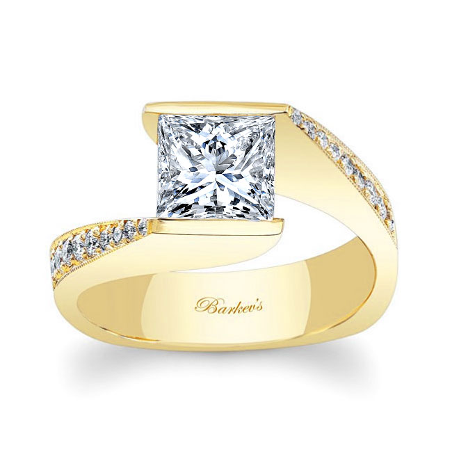 Yellow Gold Princess Cut Channel Set Moissanite Engagement Ring