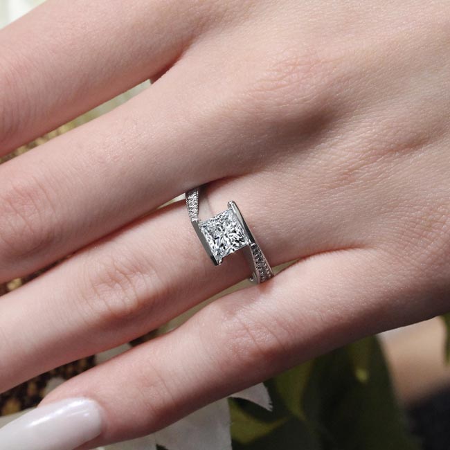 White Gold Princess Cut Channel Set Moissanite Engagement Ring Image 3
