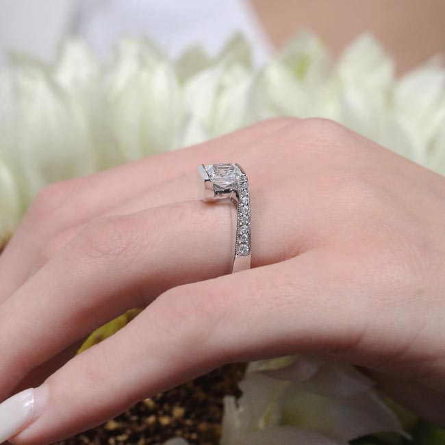 White Gold Princess Cut Channel Set Moissanite Engagement Ring Image 4