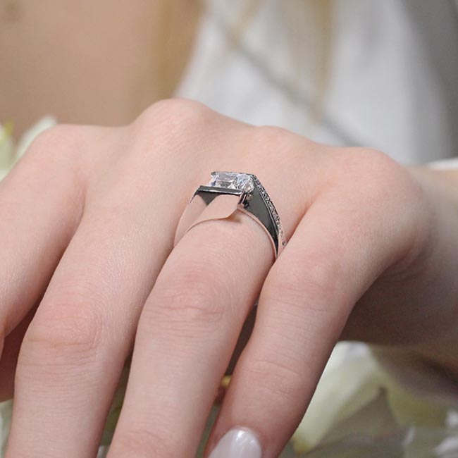 Platinum Princess Cut Channel Set Moissanite Engagement Ring Image 5