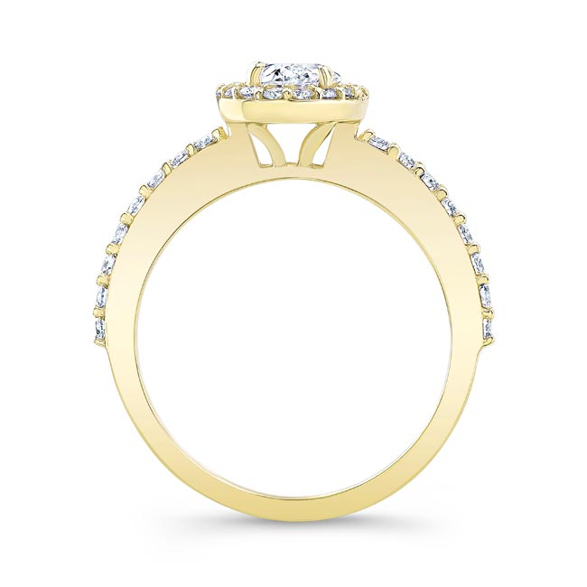  Yellow Gold Oval Halo Moissanite Engagement Ring Image 2