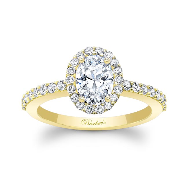  Yellow Gold Oval Halo Moissanite Engagement Ring Image 1