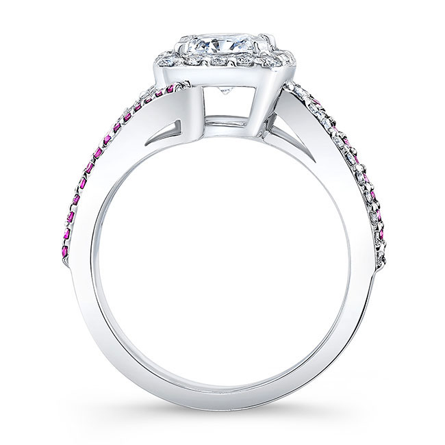  Cushion Cut Halo Pink Sapphire Accent Ring Image 2