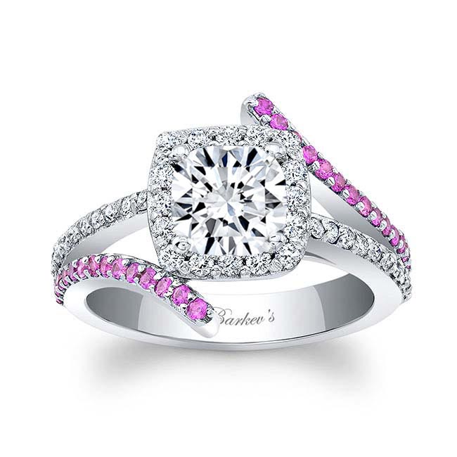 Cushion Cut Halo Pink Sapphire Accent Ring