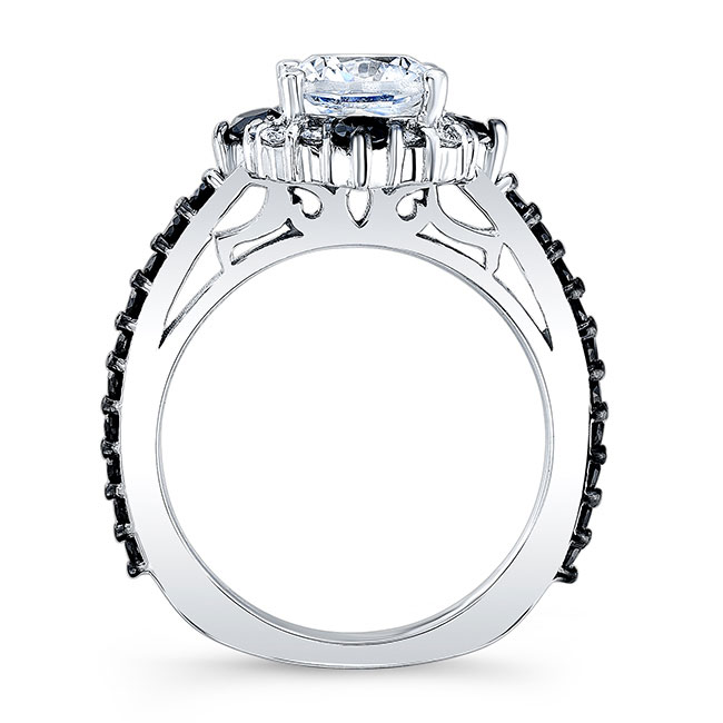 Platinum Cushion Cut Halo Black And White Diamond Ring Image 2