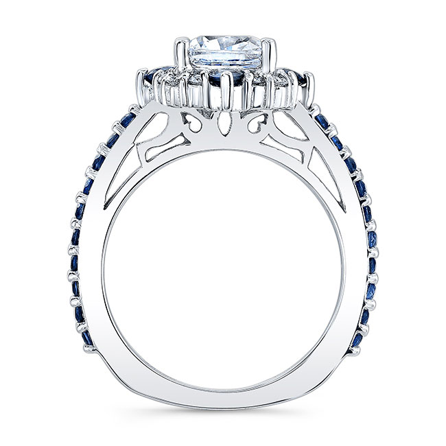  Cushion Cut Moissanite Halo Sapphire And Diamond Ring Image 2
