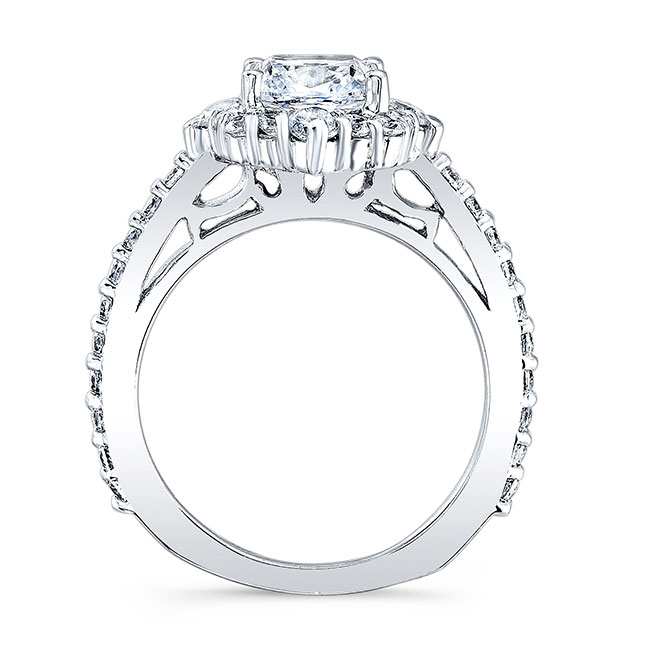  White Gold Cushion Cut Halo Moissanite Set With 2 Bands Image 2