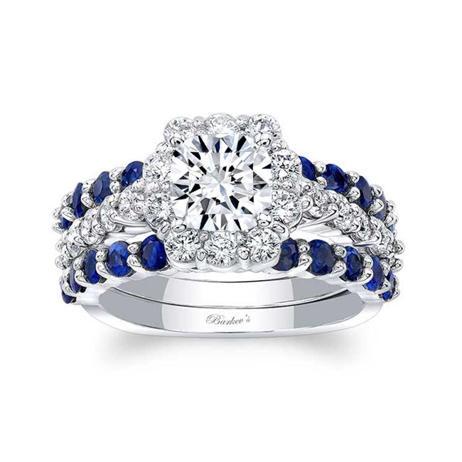 0.75 Carat Moissanite And Blue Sapphire Ring Set Wih 2 Bands