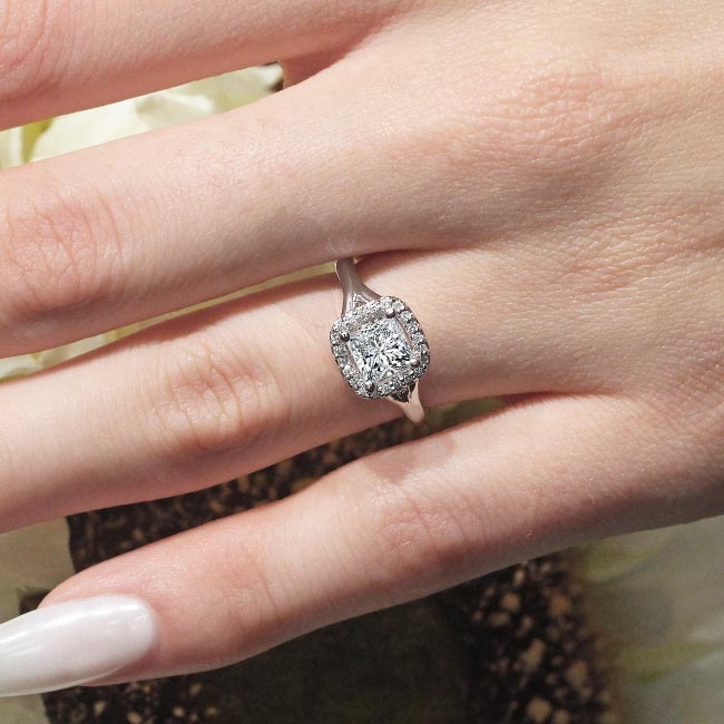 White Gold Princess Cut Lab Grown Diamond Halo Ring Image 2