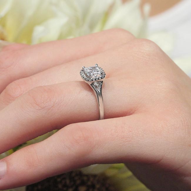 White Gold Princess Cut Lab Grown Diamond Halo Ring Image 3