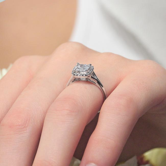 White Gold Princess Cut Lab Grown Diamond Halo Ring Image 4