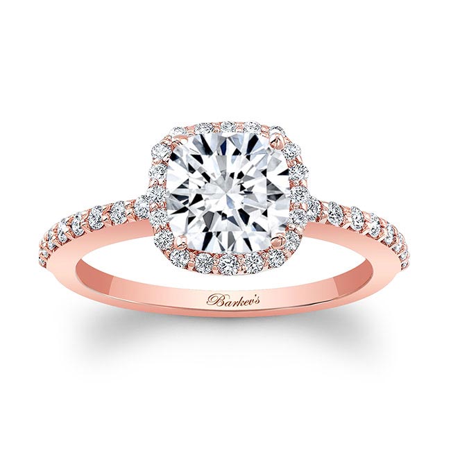  Rose Gold 1 Carat Cushion Cut Moissanite Halo Engagement Ring Image 1