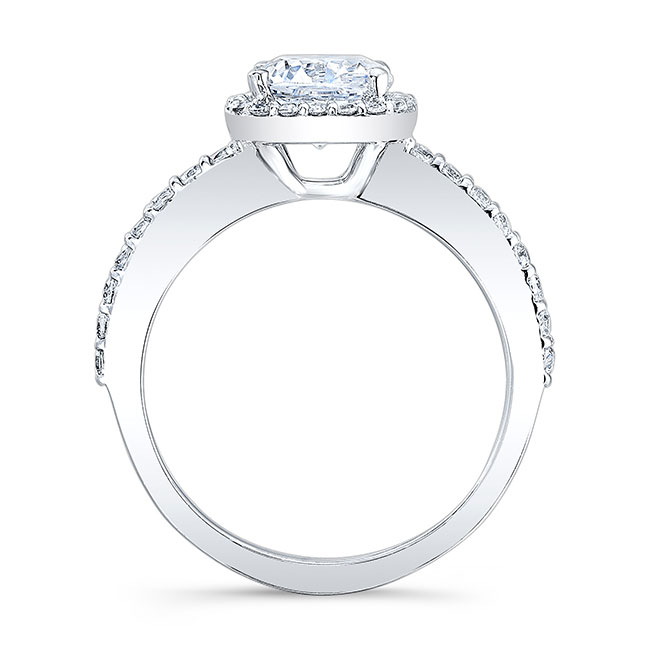  White Gold 1 Carat Cushion Cut Moissanite Halo Engagement Ring Image 2
