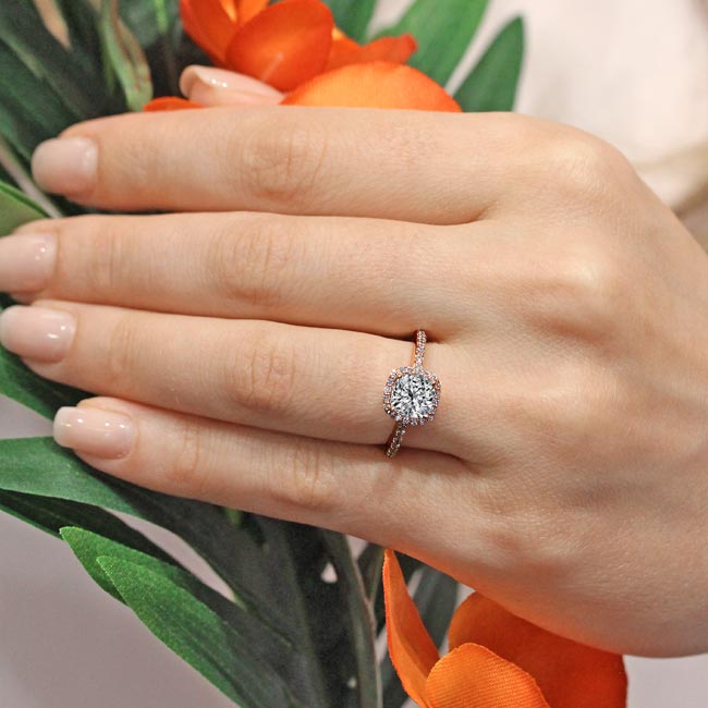 Rose Gold 1 Carat Cushion Cut Moissanite Halo Engagement Ring Image 2