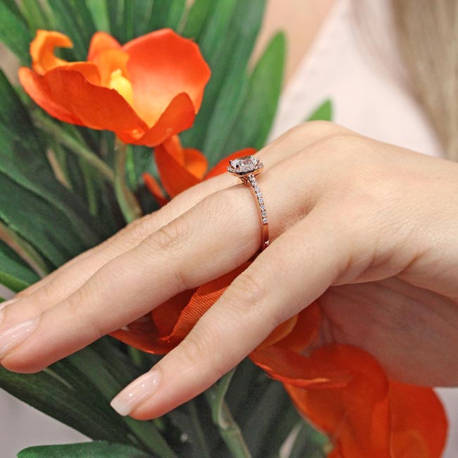 Rose Gold 1 Carat Cushion Cut Lab Diamond Halo Engagement Ring Image 3