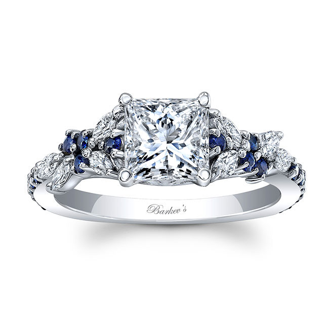 White Gold Sapphire Princess Cut Moissanite Engagement Ring