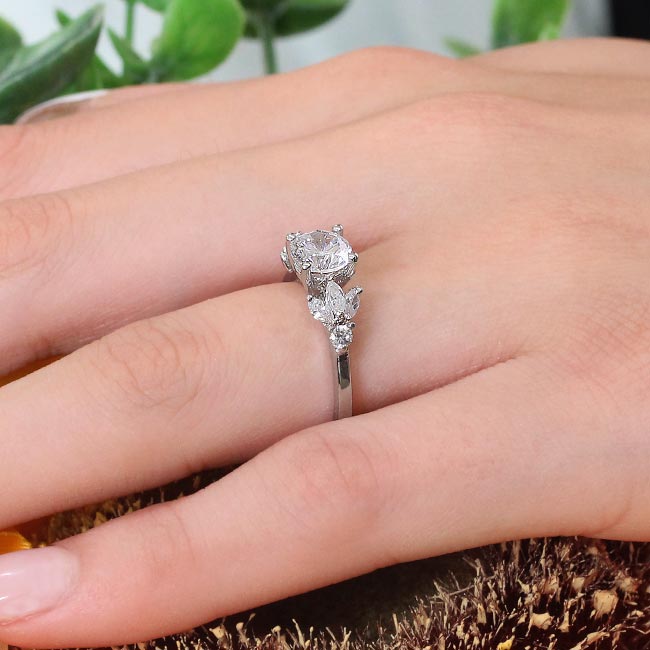 White Gold Marquise And Round Moissanite And Diamond Ring Image 3