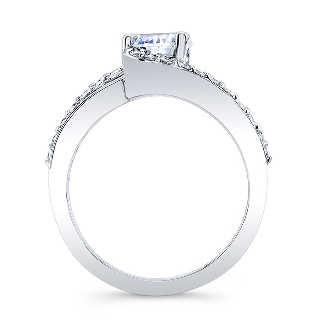  White Gold Curved Blue Sapphire Accent Engagement Ring Image 2