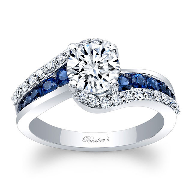Curved Blue Sapphire Accent Moissanite Engagement Ring